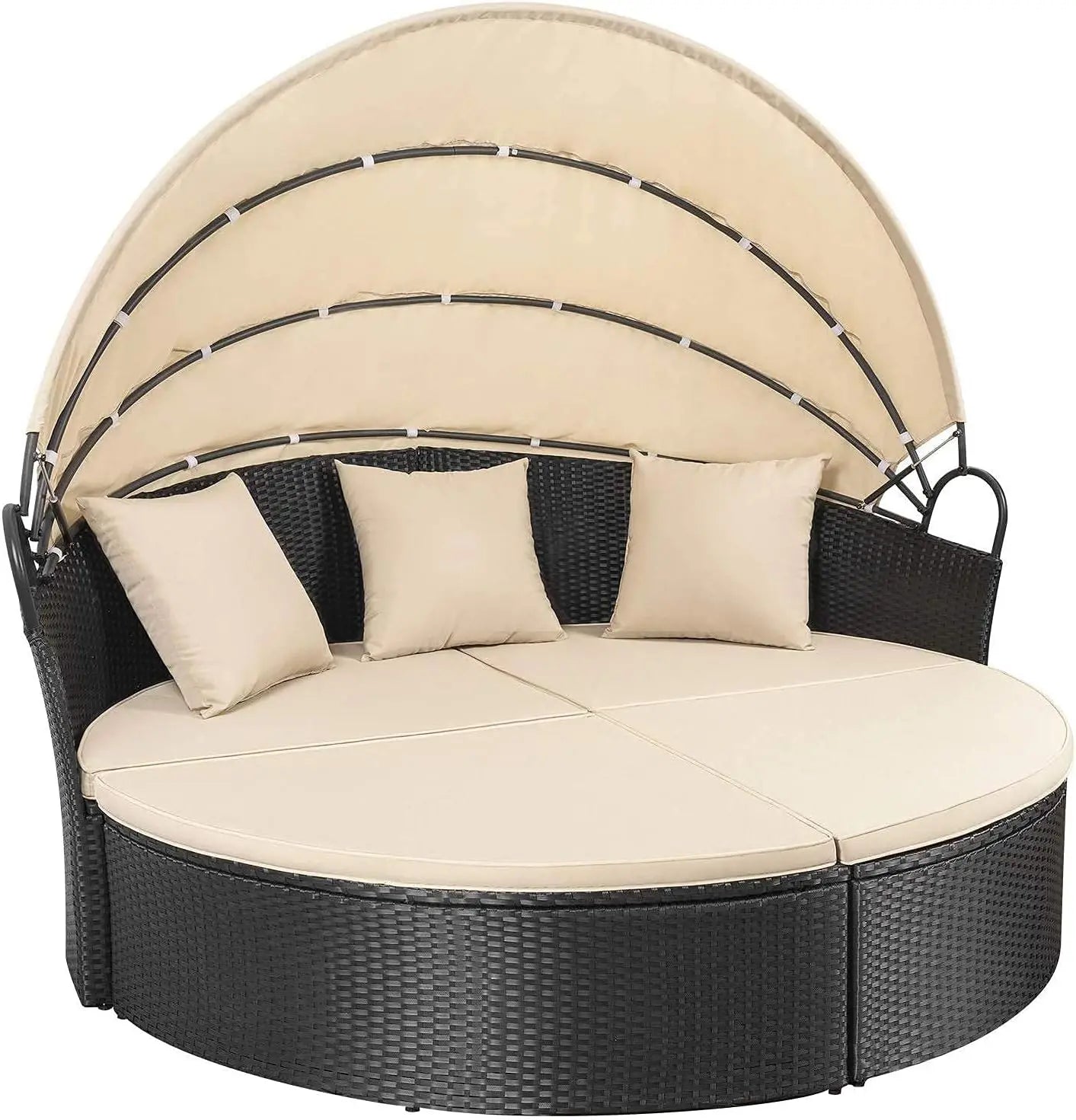 Outdoor Daybed With Retractable Canopy Rattan Cushions