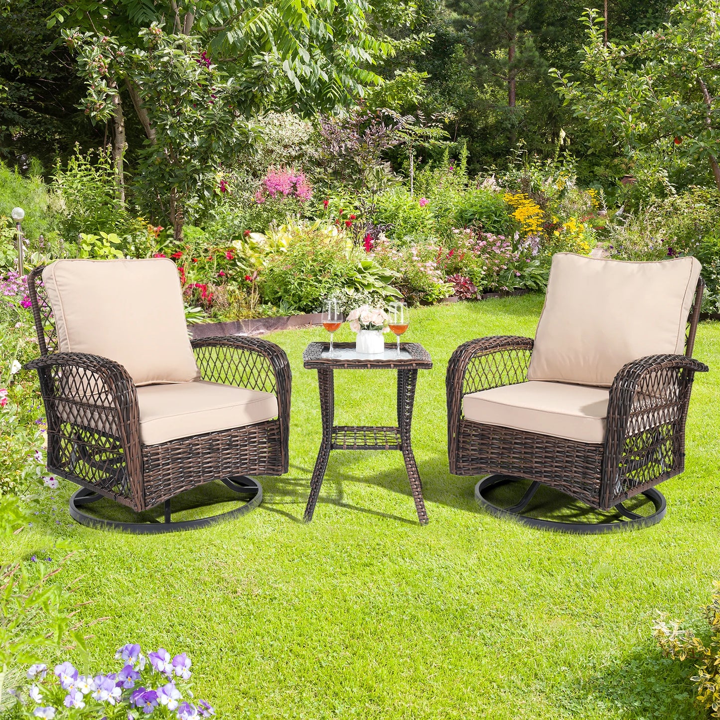 Outdoor Patio Furniture Set Swivel Gliders Rocker Bistro
