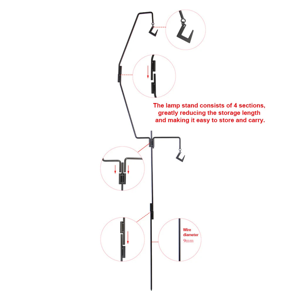 Folding Lamp Holder with Storage Bag Portable Outdoor Light Stand Detachable Camping Equipment
