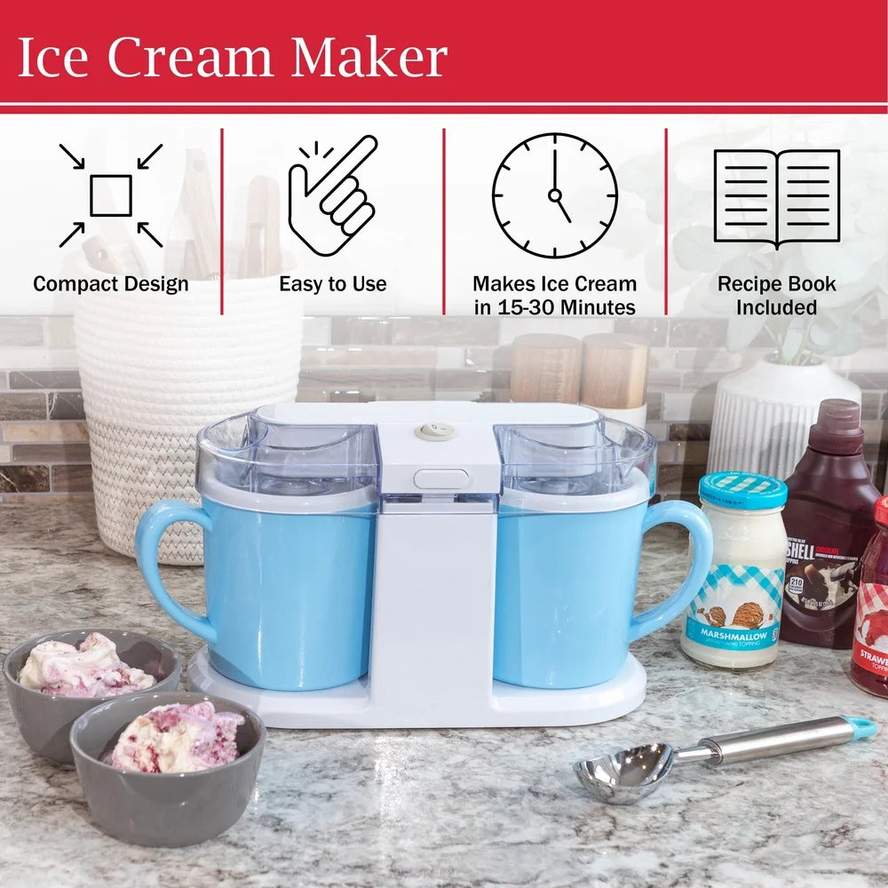 XMSJ Electric Ice Cream Maker Compact Double Bowl Mini