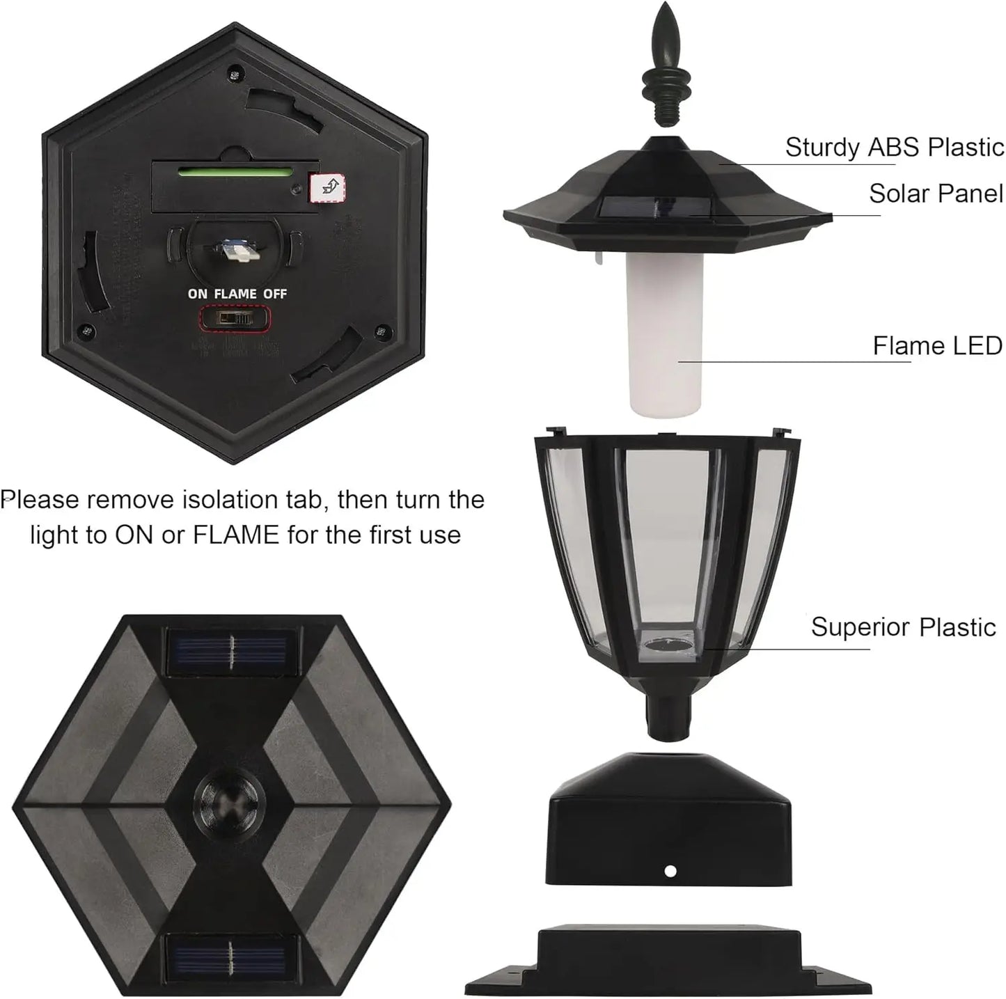 Waterproof Outdoor Solar Flame Post Light Flickering Flame LED Lantern Decoration for Garden Patio Fits 4x4 5x5 or 6x6 Wooden Post