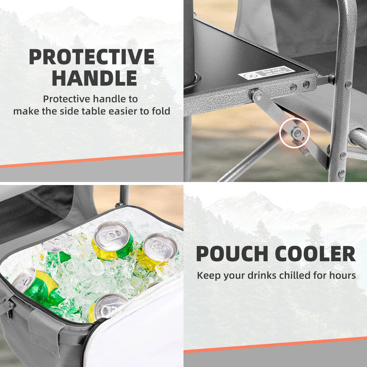 Tisetrail Director Camping Chair with Cooler Bag and Foldable Side Tray Outdoor Lawn Chair Gray and Black