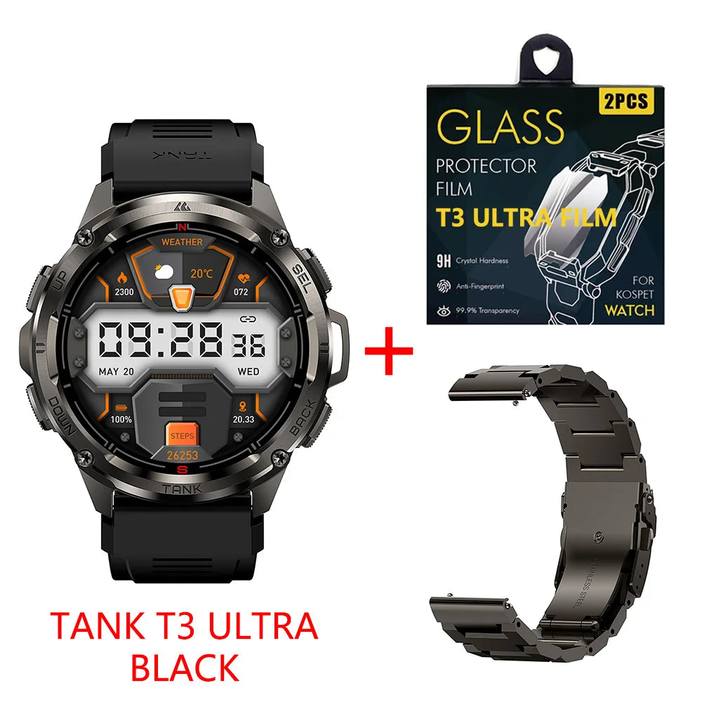 Original KOSPET TANK T3 Ultra Smart Watch for Men and Women GPS Fitness Tracker with AMOLED Display and Bluetooth Connectivity