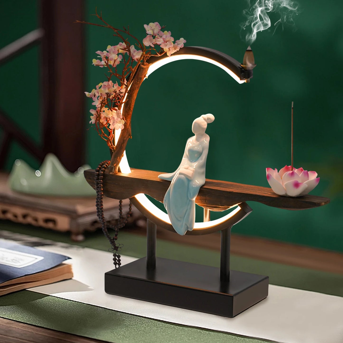 Bymaocar New Chinese Style Zen Meditation Incense Burner Set Unique Smoke Tabletop Decoration for Living Rooms Tea Rooms