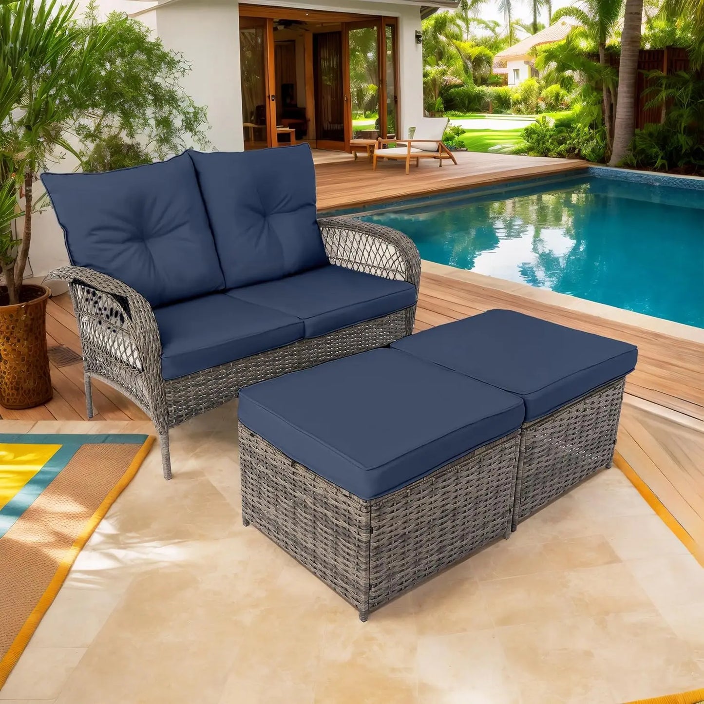 Outdoor Patio Furniture Set Wicker Sectional Couch with Loveseat and 360 Degree Swivel Rocker Glider Chairs