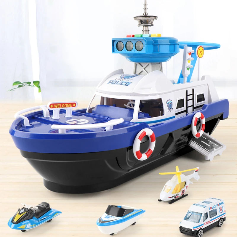 Kids Toys Simulation Track Inertia Boat Diecasts Toy Vehicles Music Story Light Toy Ship Model Car Parking