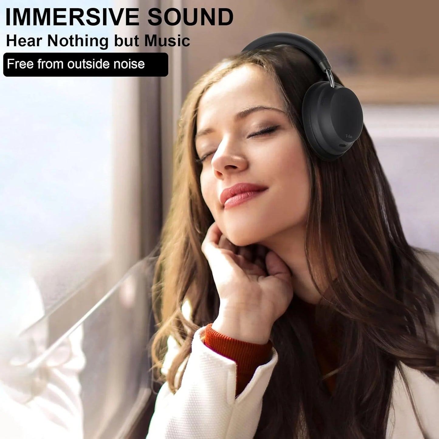 Tfun NC45 Bluetooth Active Noise Cancelling Headphones Comfortable Wireless Over Ear Headphones with Microphone Hi Res Audio