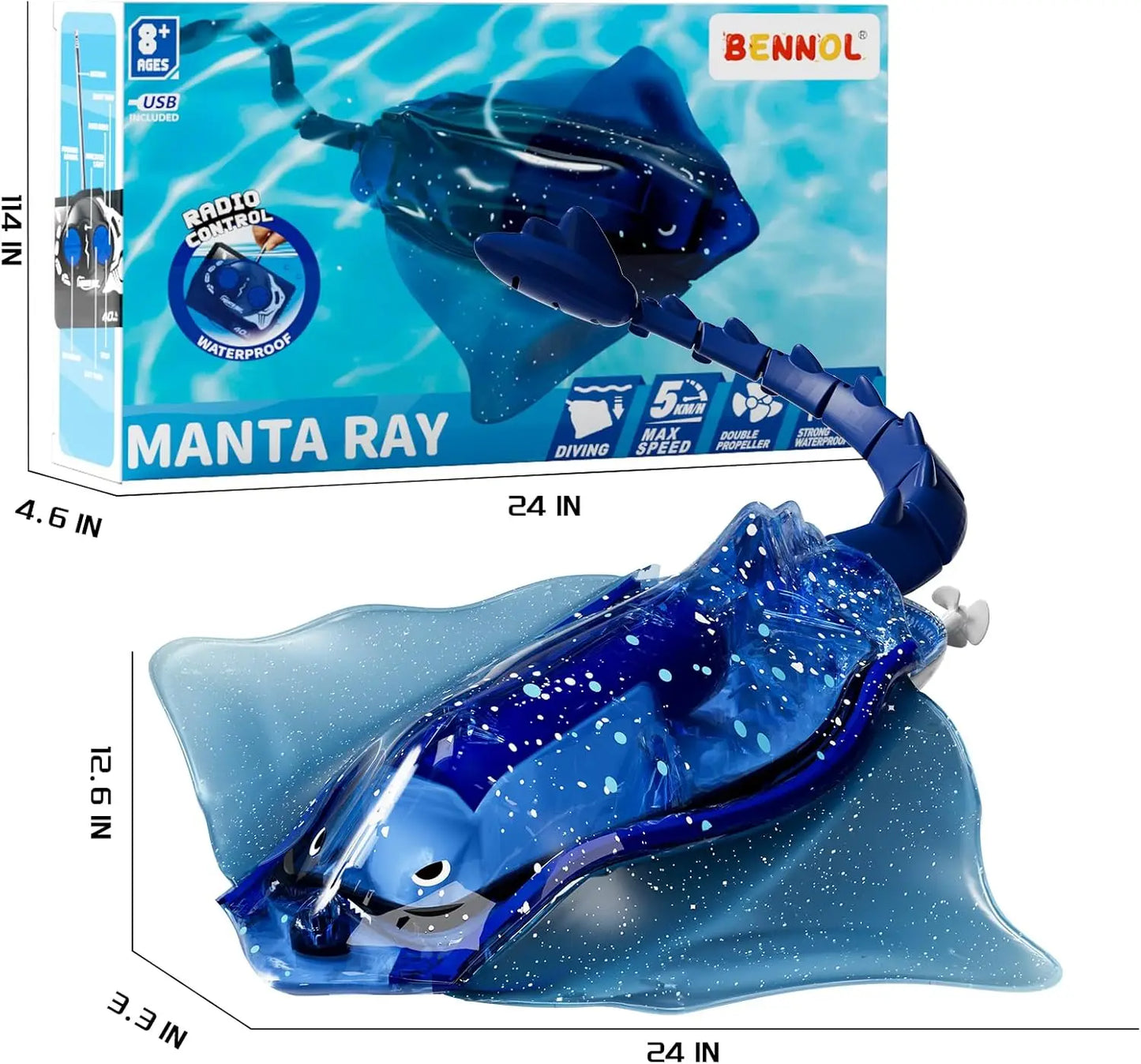 Pool Kids Toys Remote Control Diving Stingray High Simulation Robot Manta Ray Lights Rechargeable Battery