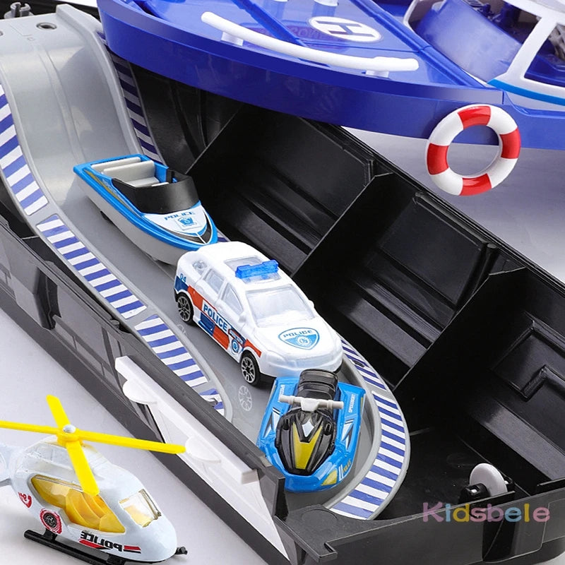 Kids Toys Simulation Track Inertia Boat Diecasts Toy Vehicles Music Story Light Toy Ship Model Car Parking