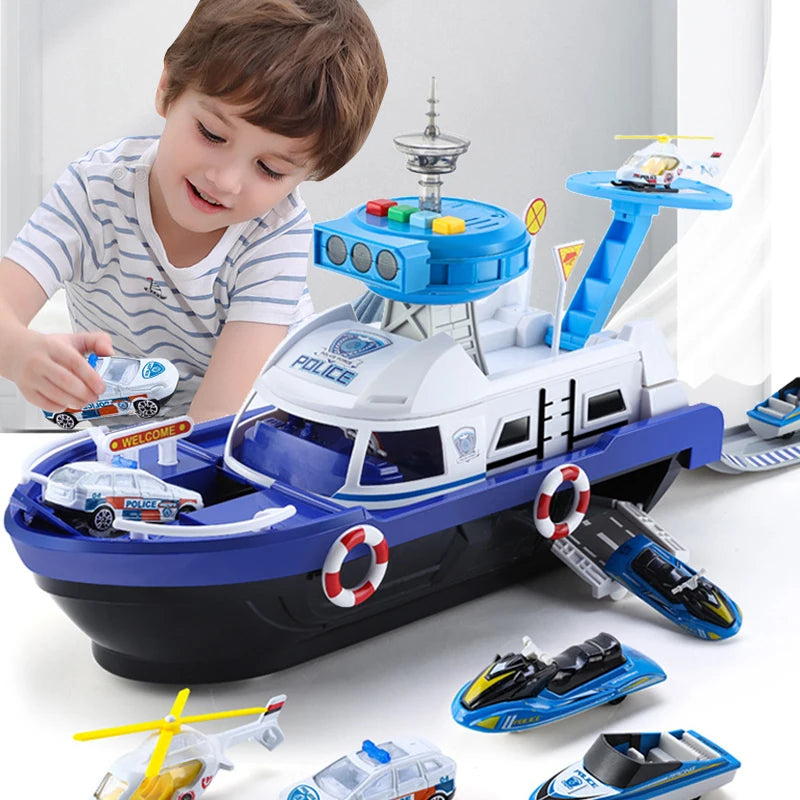 Kids Toys Simulation Track Inertia Boat Diecasts Toy Vehicles Music Story Light Toy Ship Model Car Parking