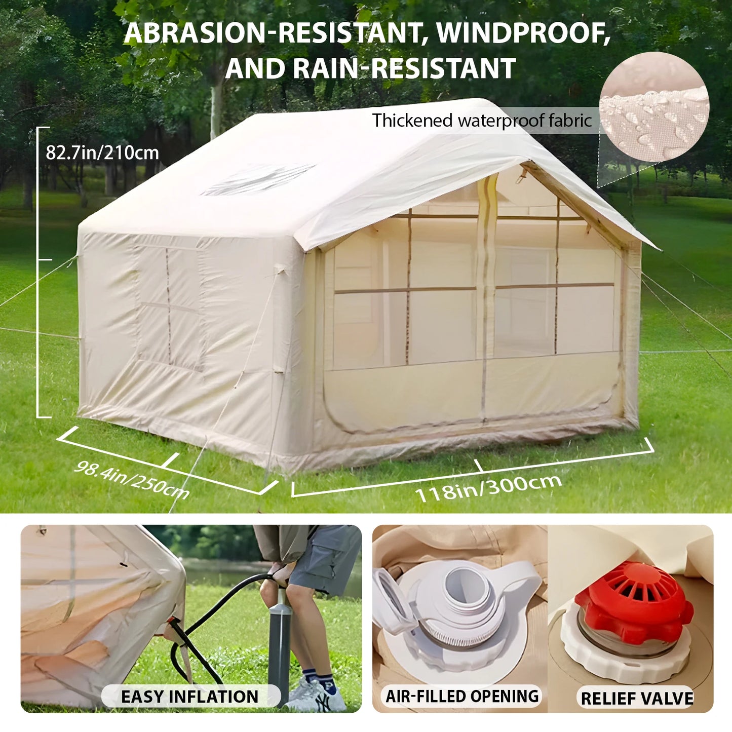 75 Square Feet Inflatable Tent with Hand Pump Thickened Waterproof Fabric Air Tent for Camping Windproof