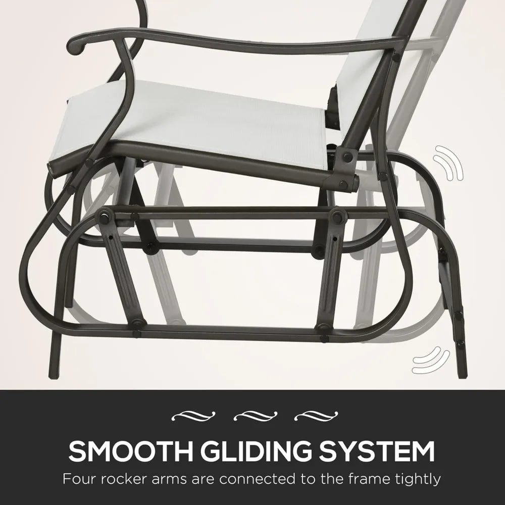 3-Piece Outdoor Gliders Set Bistro Set with Steel Frame, Tempered Glass Top Table for Patio, Garden, Backyard, Lawn, Cream Whit