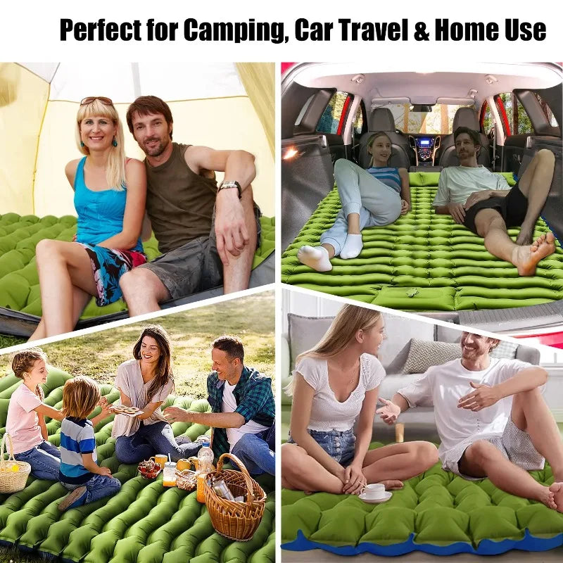Double Camping Sleeping Pad Self Inflating 4 Inch Extra Thick for 2 Person with Built In Pillow and Foot Pump Inflatable Sleeping Mat