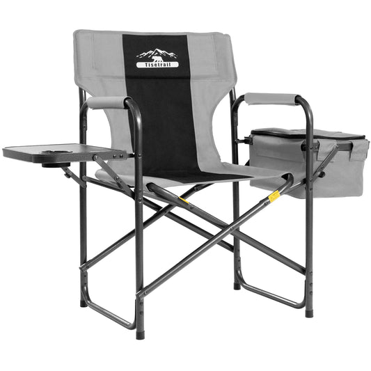 Tisetrail Director Camping Chair with Cooler Bag and Foldable Side Tray Outdoor Lawn Chair Gray and Black