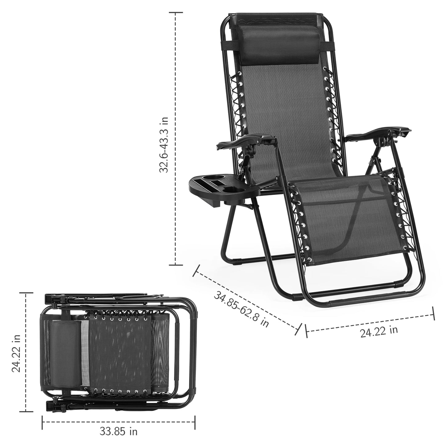 JHK Zero Gravity Portable Recliner Camping Lounge Chair