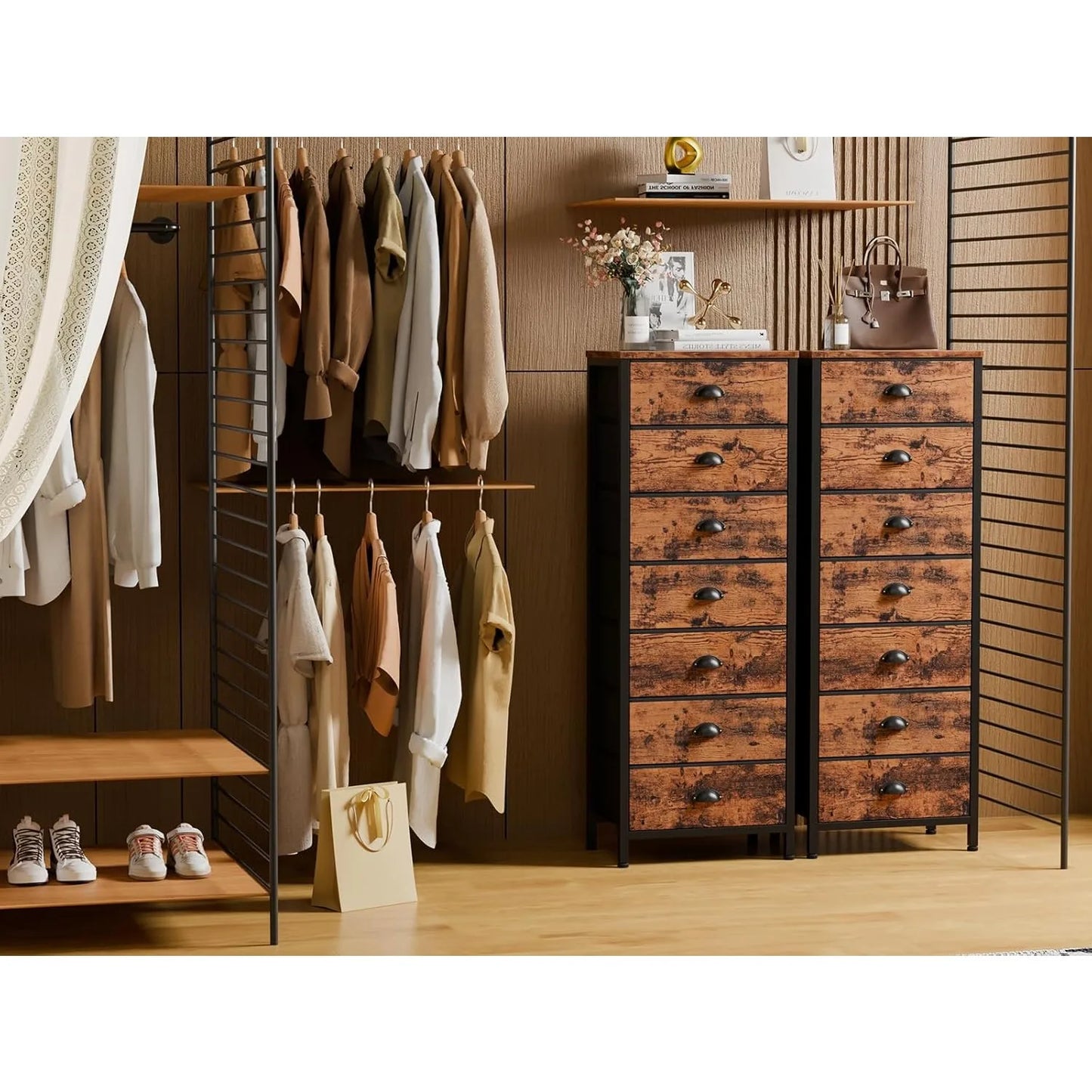 Industrial Dresser With 7 Drawers Tall Chest Storage