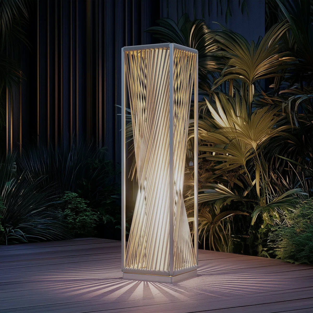 Outdoor Solar Floor Lamp Patio Weather Resistant Resin Wicker Solar Light for Yard Garden Pathway Deck