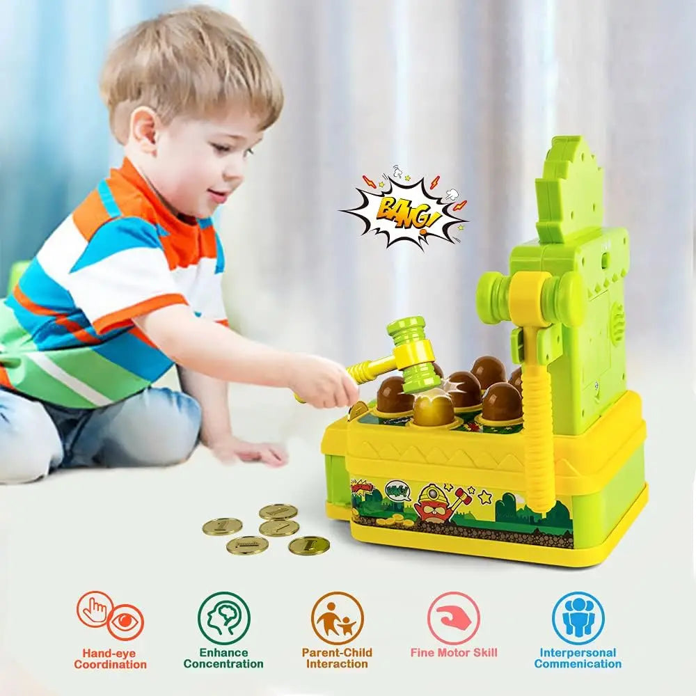 VATOS Mini Coin Operated Arcade Game Bank with Two Hammers Interactive Electronic Developmental Toy for Kids Ages Three to Six