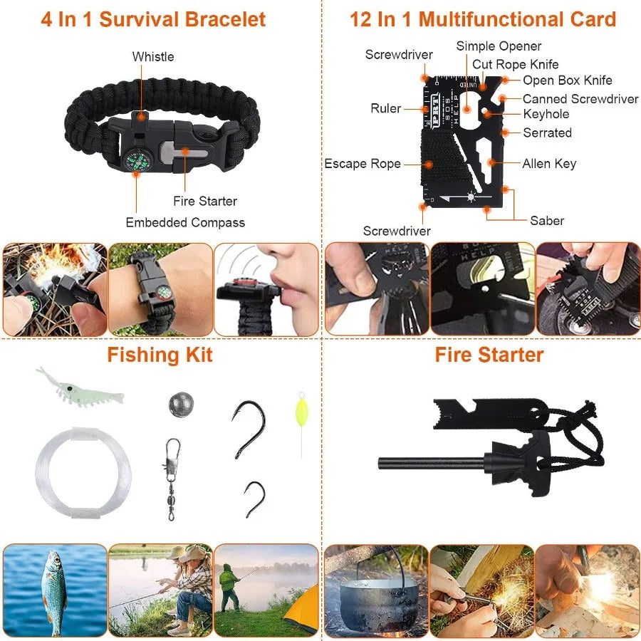 125 Pcs Survival Kits Professional Emergency Survival Gear Tactical First Aid Kit Supplies for Outdoor Adventure Camping Hiking