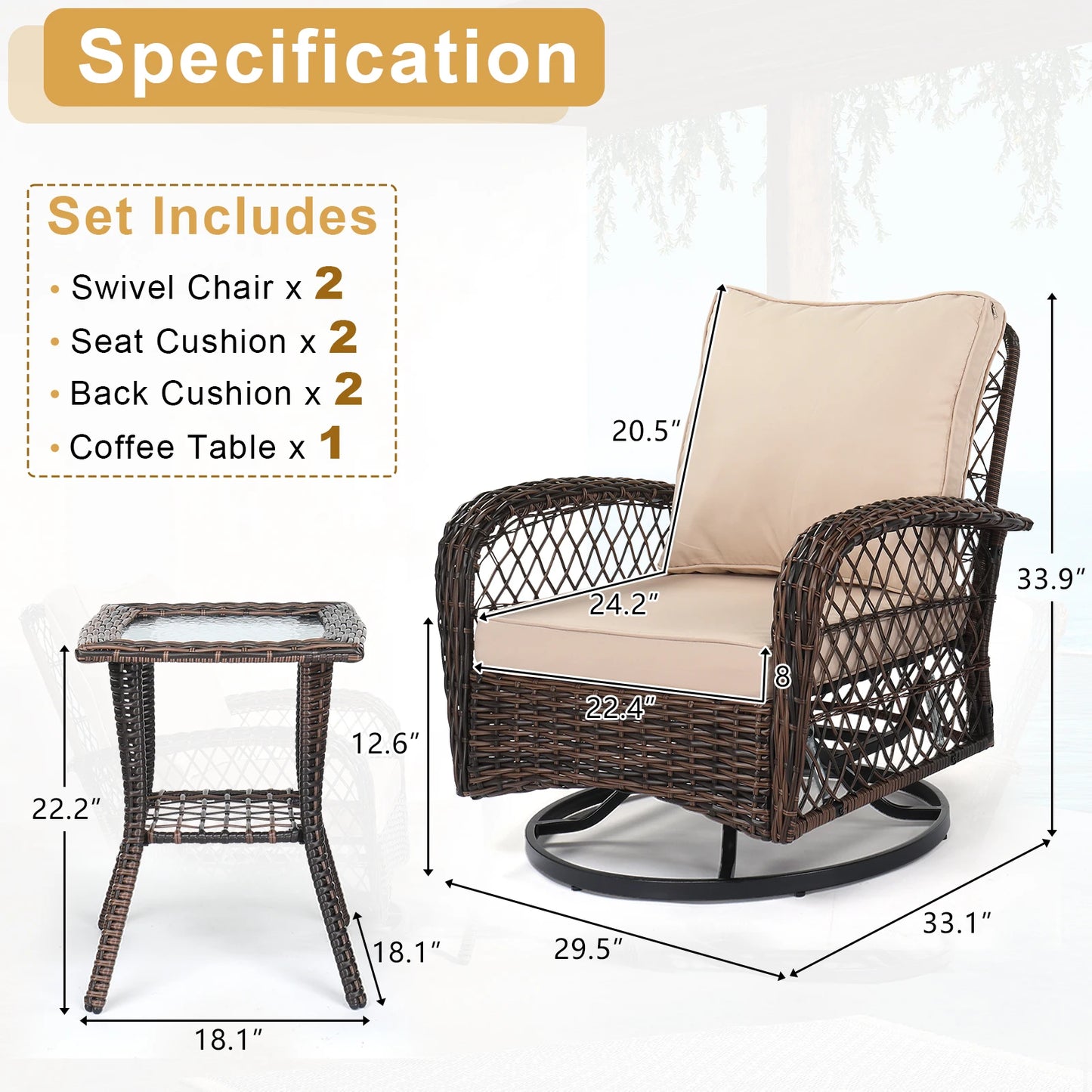 Outdoor Patio Furniture Set Swivel Gliders Rocker Bistro