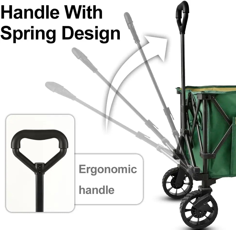 Folding Collapsible Utility Wagon 400 Pounds Heavy Duty Outdoor Park Beach Wagon with Table and Side Pocket for Garden Camping