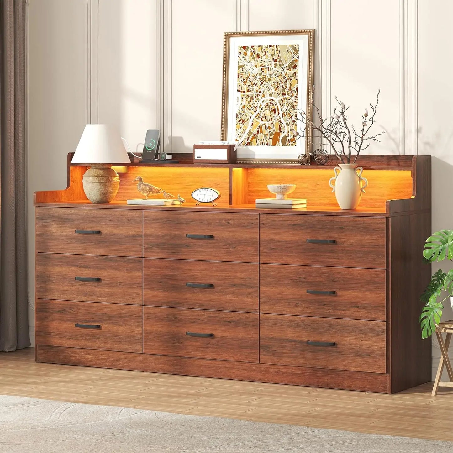 Guangbai 9 Drawer Dresser With Built In Power Outlet