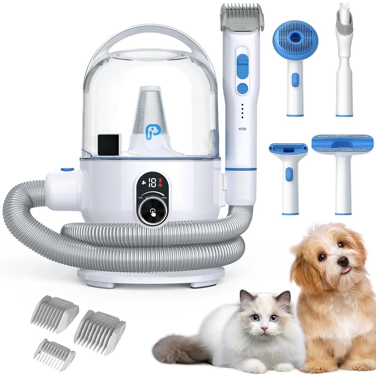 Dog Grooming Kit with 2L Vacuum Suction 99 Percent Pet Hair Professional Pet Grooming Vacuum Kit with 5 Grooming Tools for Dogs and Cats