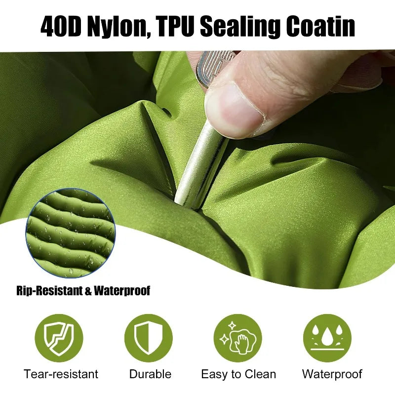 Double Camping Sleeping Pad Self Inflating 4 Inch Extra Thick for 2 Person with Built In Pillow and Foot Pump Inflatable Sleeping Mat