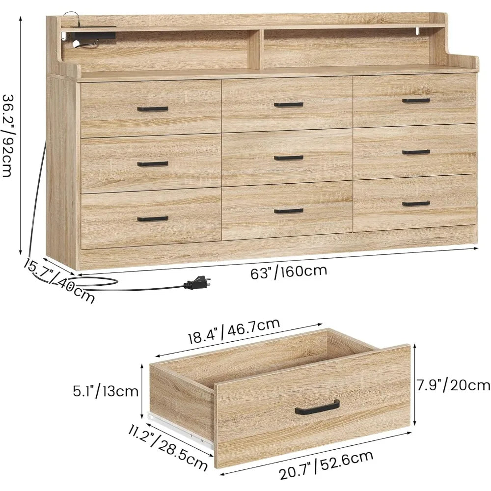 Guangbai 9 Drawer Dresser With Built In Power Outlet