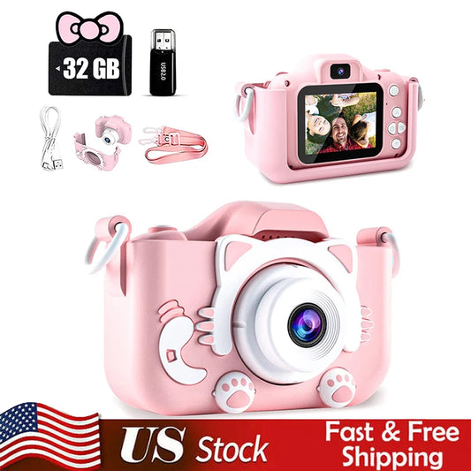 Kids Mini Digital Camera Toys with Soft Silicone Cover 32GB SD Card for Boys and Girls Christmas Gift