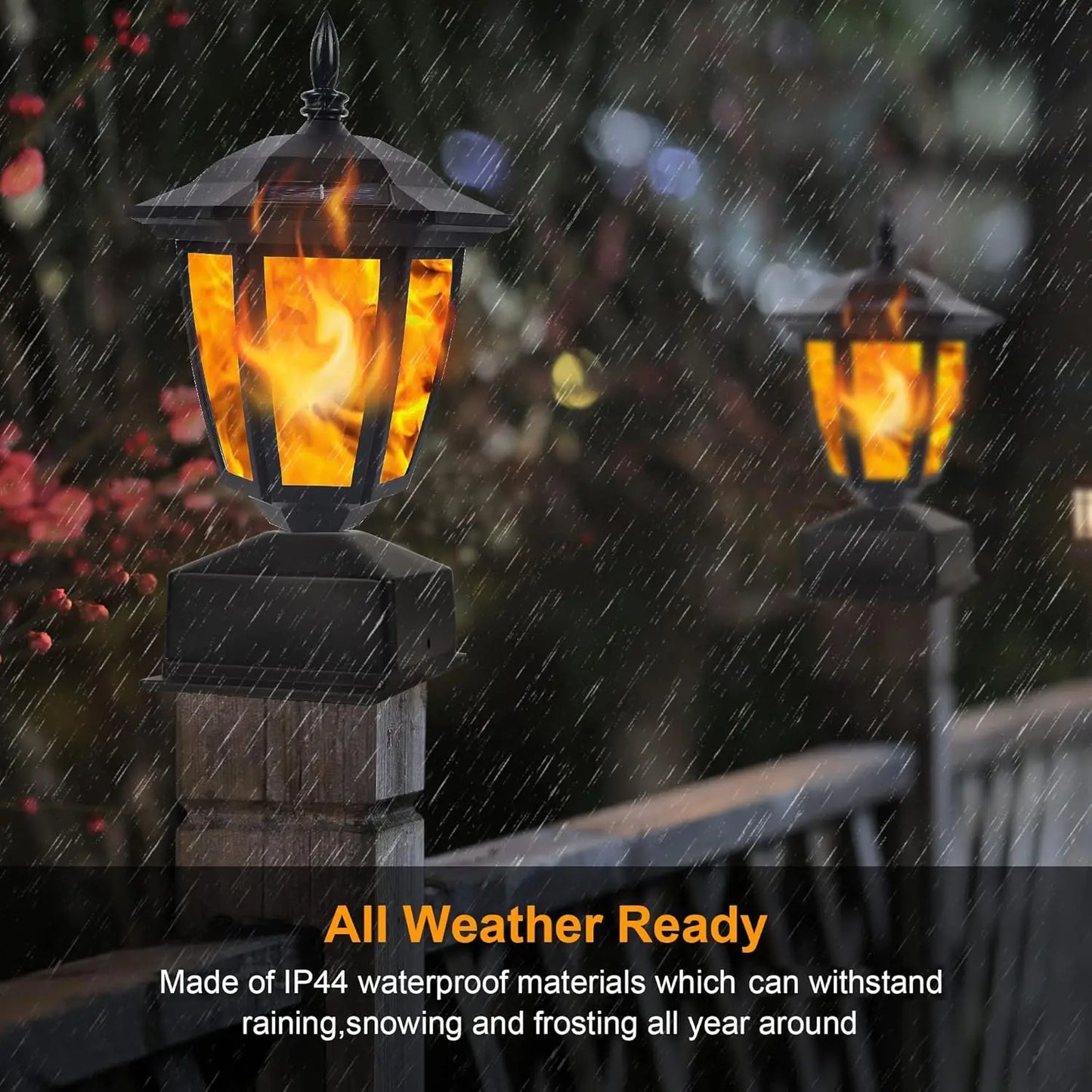 Waterproof Outdoor Solar Flame Post Light Flickering Flame LED Lantern Decoration for Garden Patio Fits 4x4 5x5 or 6x6 Wooden Post