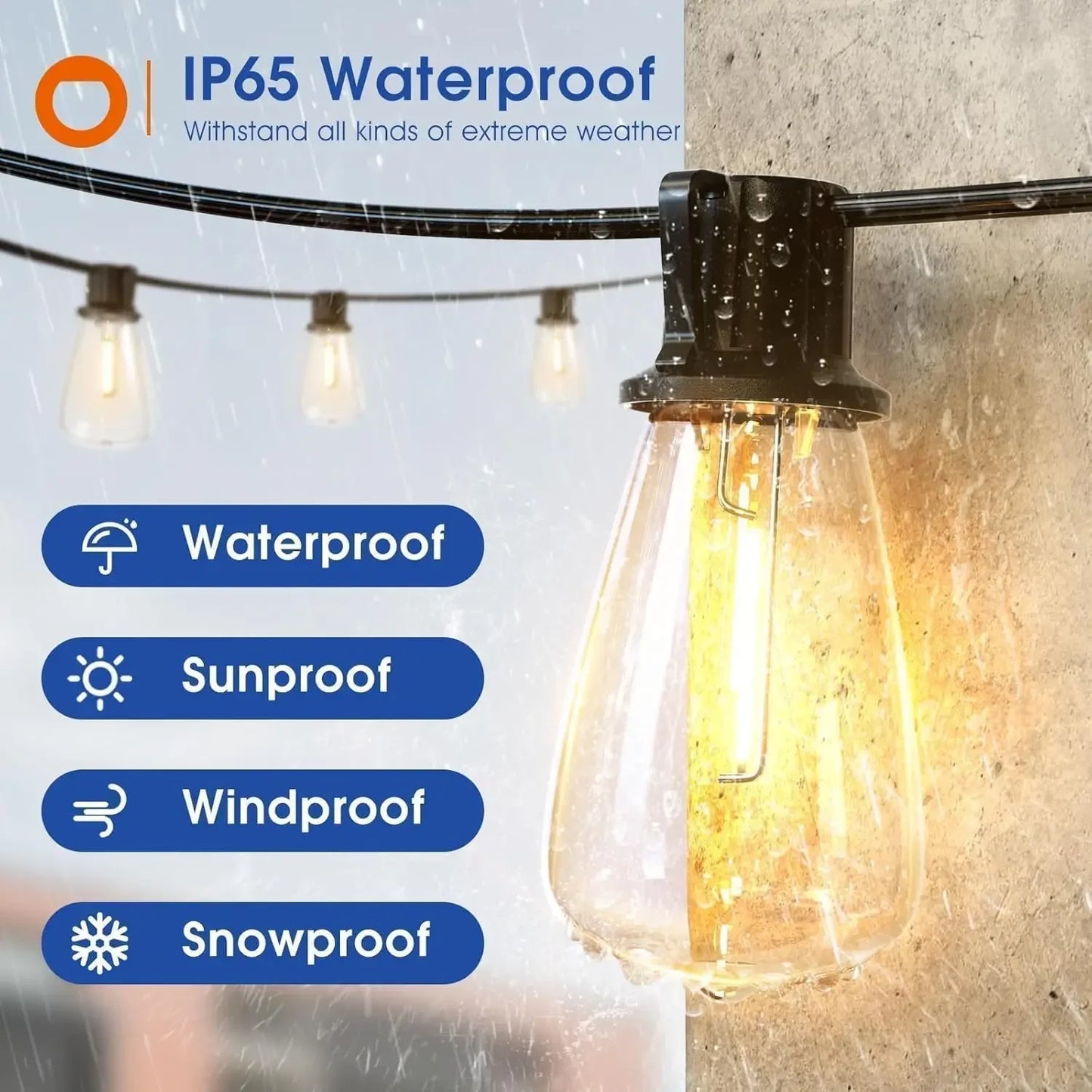 150FT LED Outdoor String Lights Waterproof Patio Lights Shatterproof ST38 Replaceable Bulbs Dimmable Hanging Lights