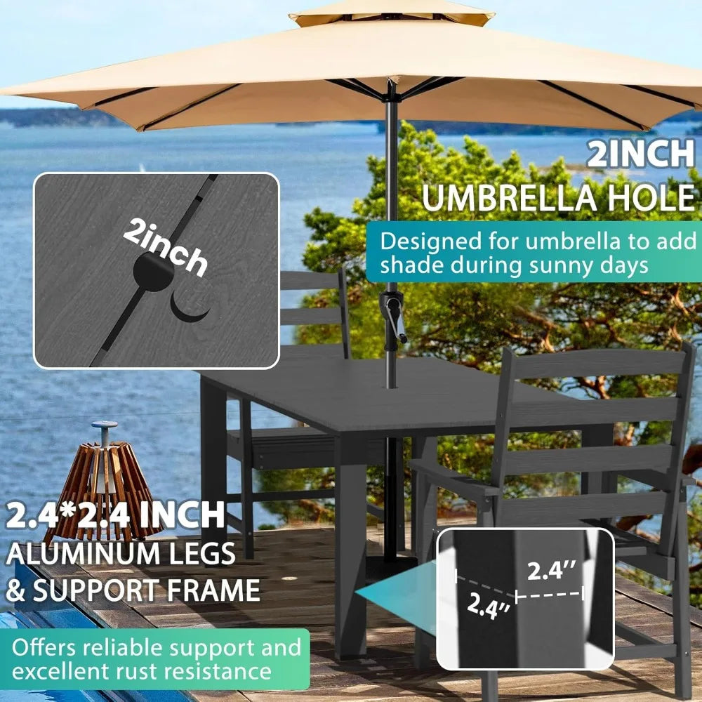 9 Pieces Patio Dining Set Outdoor HDPE Furniture Set with 2 Inch Hole Cut Out Dining Table and 8 Patio Chairs