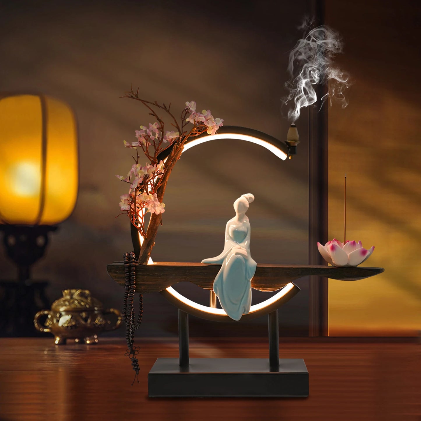 Bymaocar New Chinese Style Zen Meditation Incense Burner Set Unique Smoke Tabletop Decoration for Living Rooms Tea Rooms