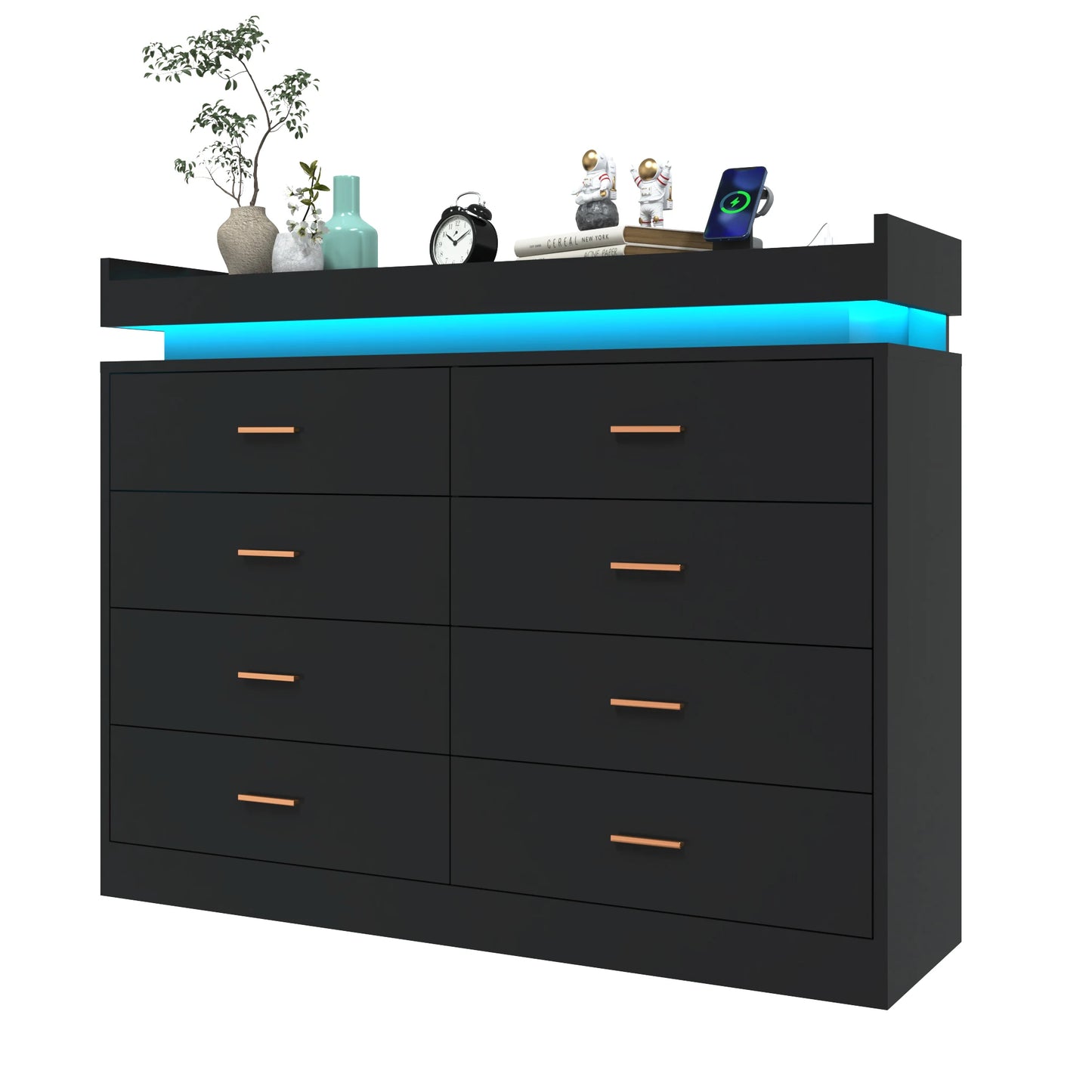 QiaoShiRen 8 Drawer Dresser With LED Lights For Bedroom