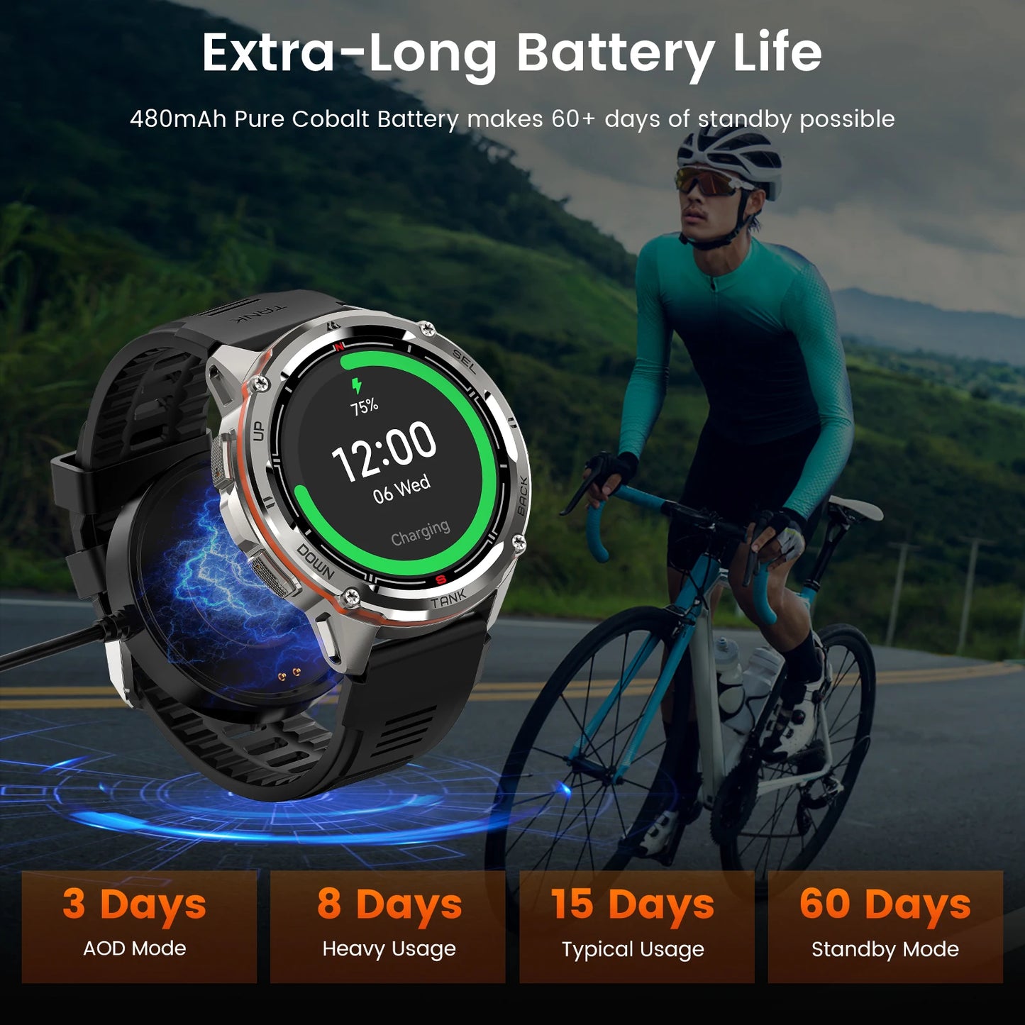 Original KOSPET TANK T3 Ultra Smart Watch for Men and Women GPS Fitness Tracker with AMOLED Display and Bluetooth Connectivity