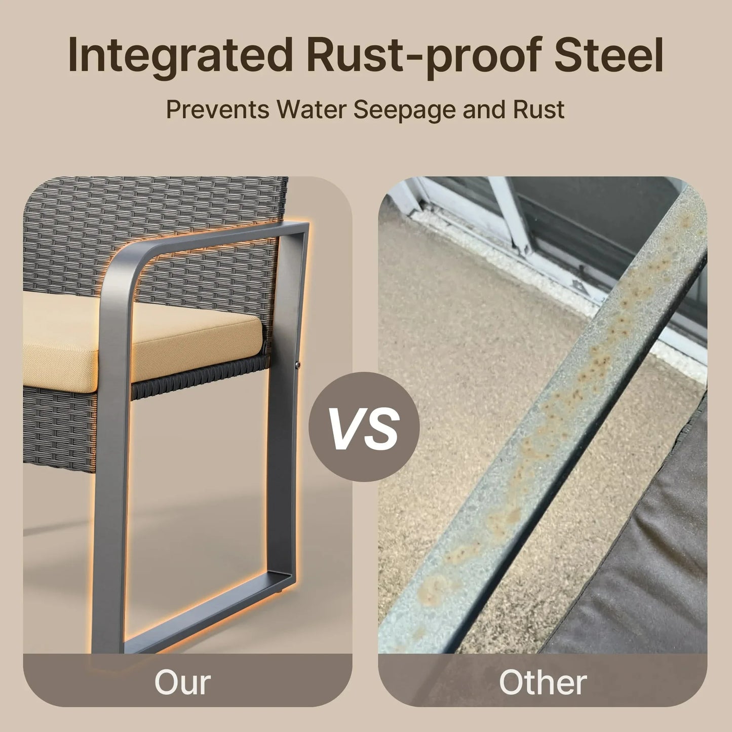 3 Piece Patio Chairs Set with Glass Coffee Table Outdoor Rattan Furniture Set for Garden Porch Bistro Yard Gray Cushion