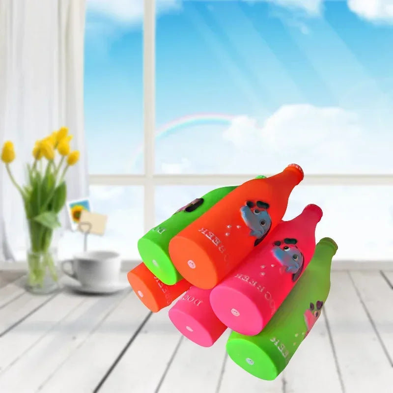 New Dog Toys Silicone Beer Bottle Squeaky Chew Toys for Puppies and Cats