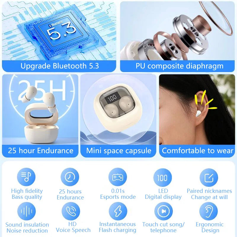 Shuke Wireless Earbuds Bluetooth Headset Sport Sleep Comfort