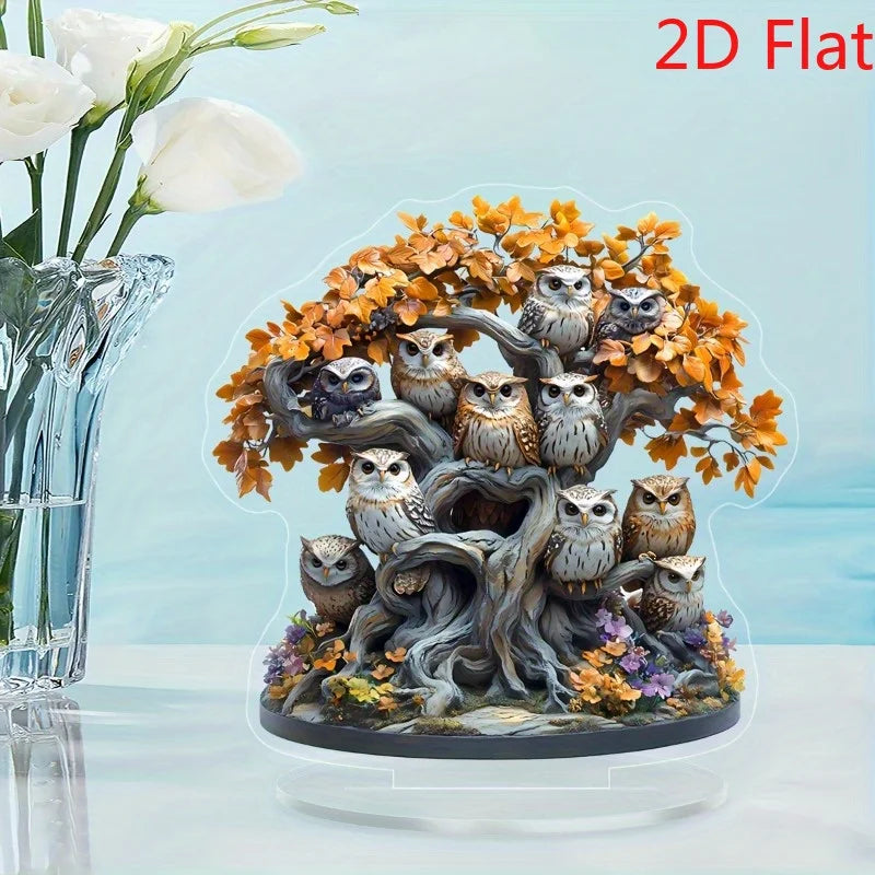 2D Owl and Tree of Life Acrylic Suncatcher Elegant Desktop Wall Decor for Living Room Bedroom and Parties