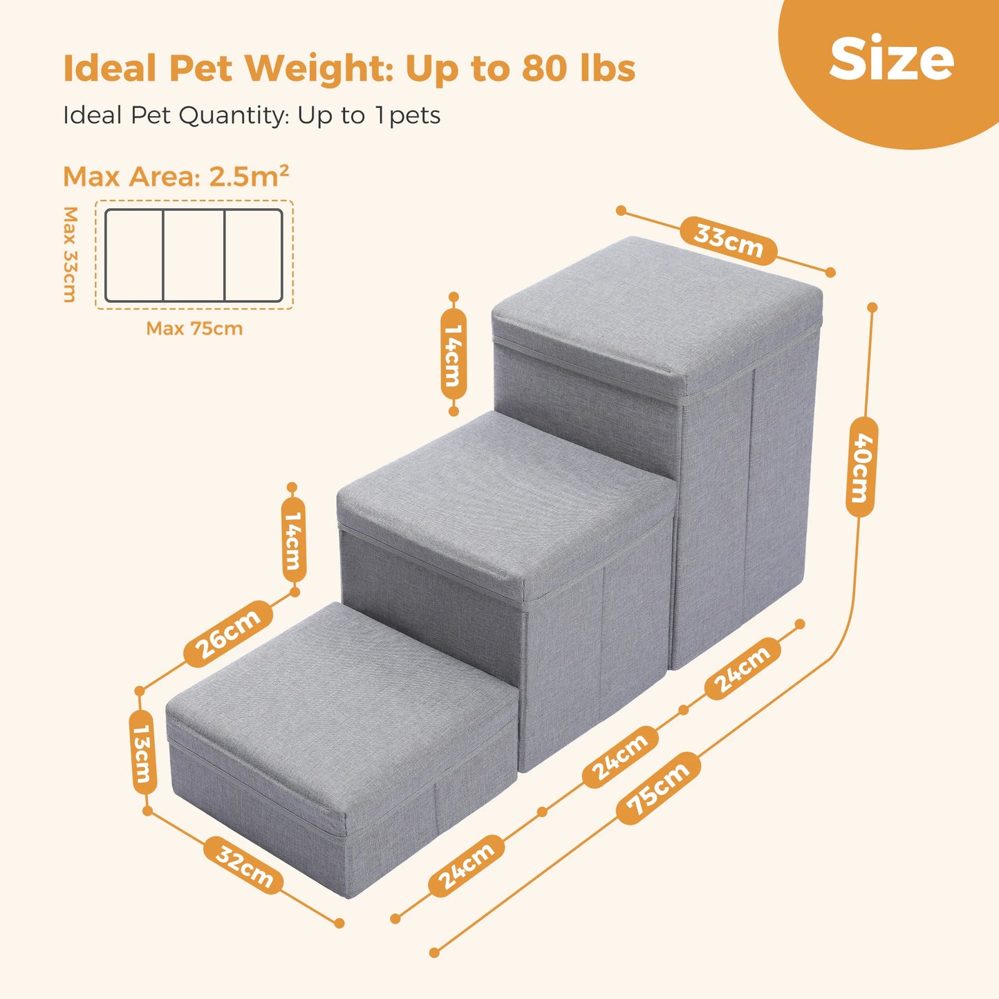 3 Tier Dog Stairs Foldable Pet Stair with Storage Box Adjustable Height Dog Steps for Small Old Dogs and Cats Non Slip Pet Ramp Indoor