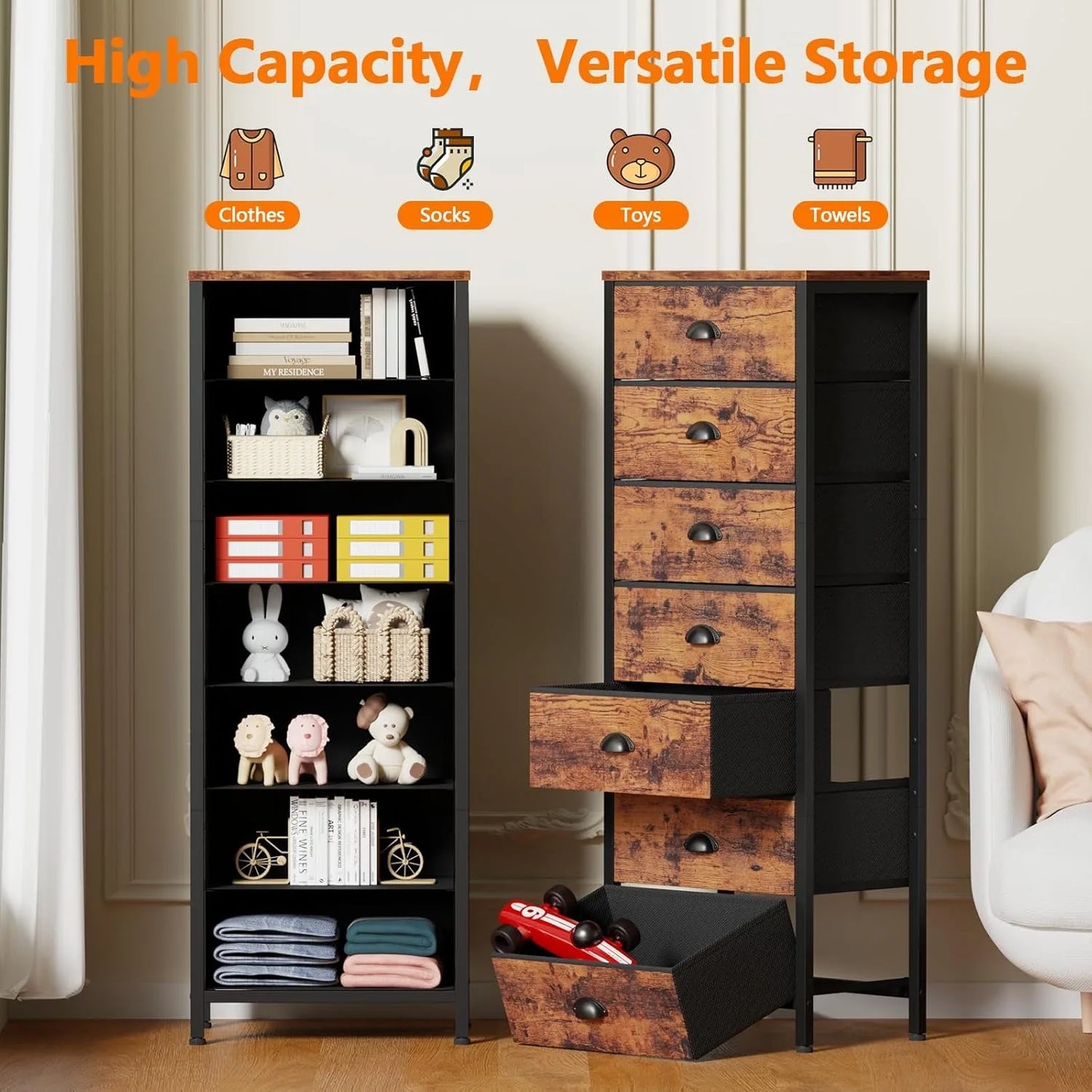 Industrial Dresser With 7 Drawers Tall Chest Storage