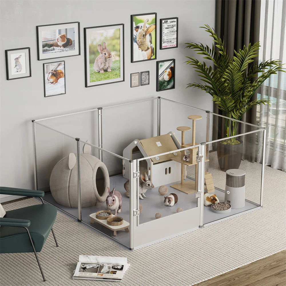 Extra Large Dog Playpen Acrylic Enclosure Pet Animal Bunny Ferrets Dog Fence Cage Whelping Box with Waterproof Pad