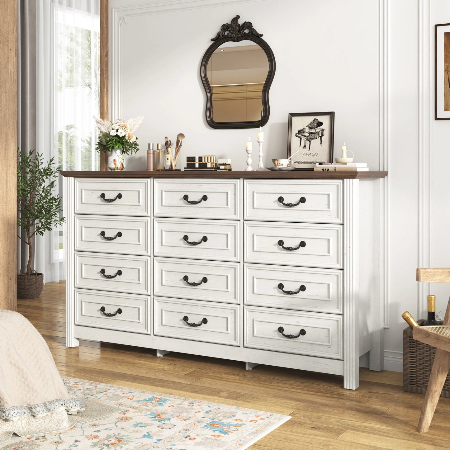 QiaoShiRen Large Dresser With 12 Drawers Bedroom Storage