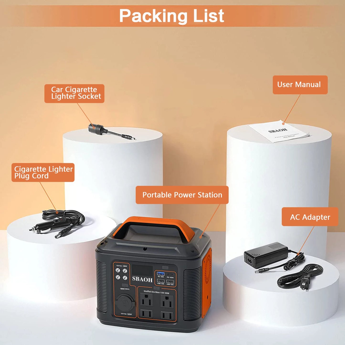 Portable Power Station 300W 296Wh Solar Generator Quick Charge 110V AC Outlets DC Ports and LED Flashlight Lithium Battery