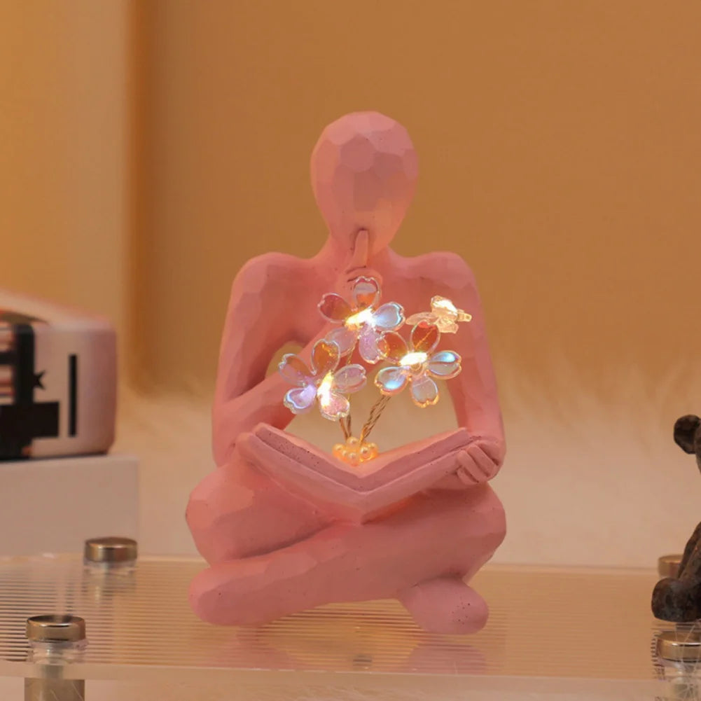 Desktop Thinker Sculpture Ornament Abstract Figure Statue Tulip Book Lamp Home Living Room Decoration Resin Crafts Birthday Gift