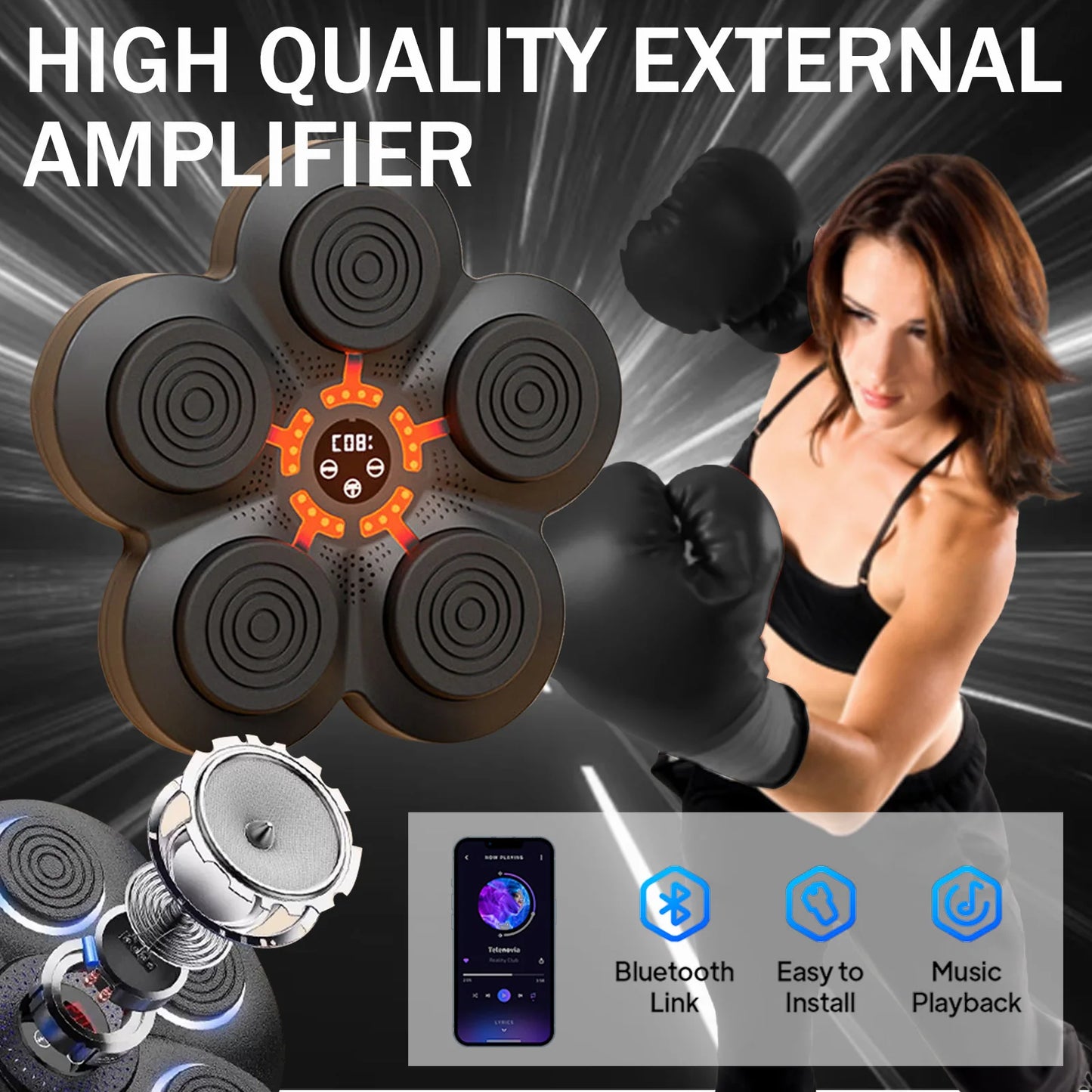 Music Boxing Trainer Wall Mounted Punching Machine 9 Speed