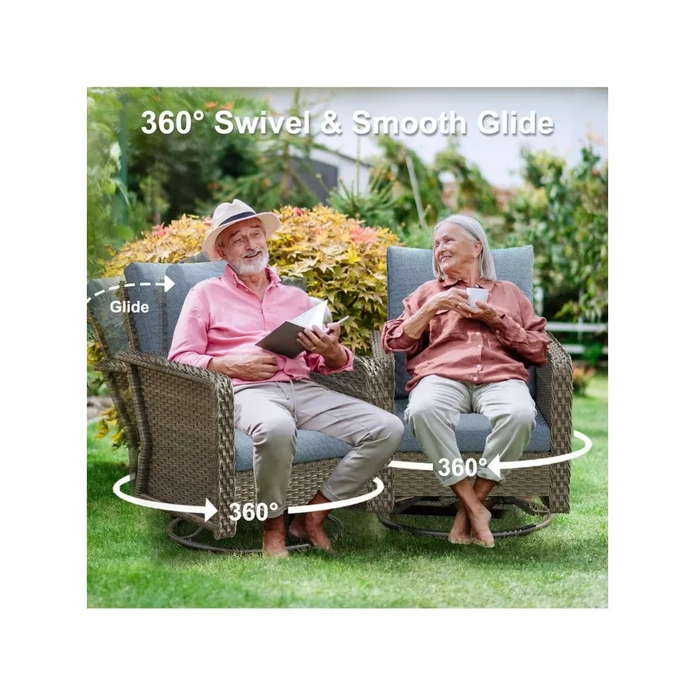 6 Piece Patio Furniture Set with Fire Pit Table 44 Inch Backyard Furniture with Swivel Chairs Loveseats and Ottoman Outdoor Patio