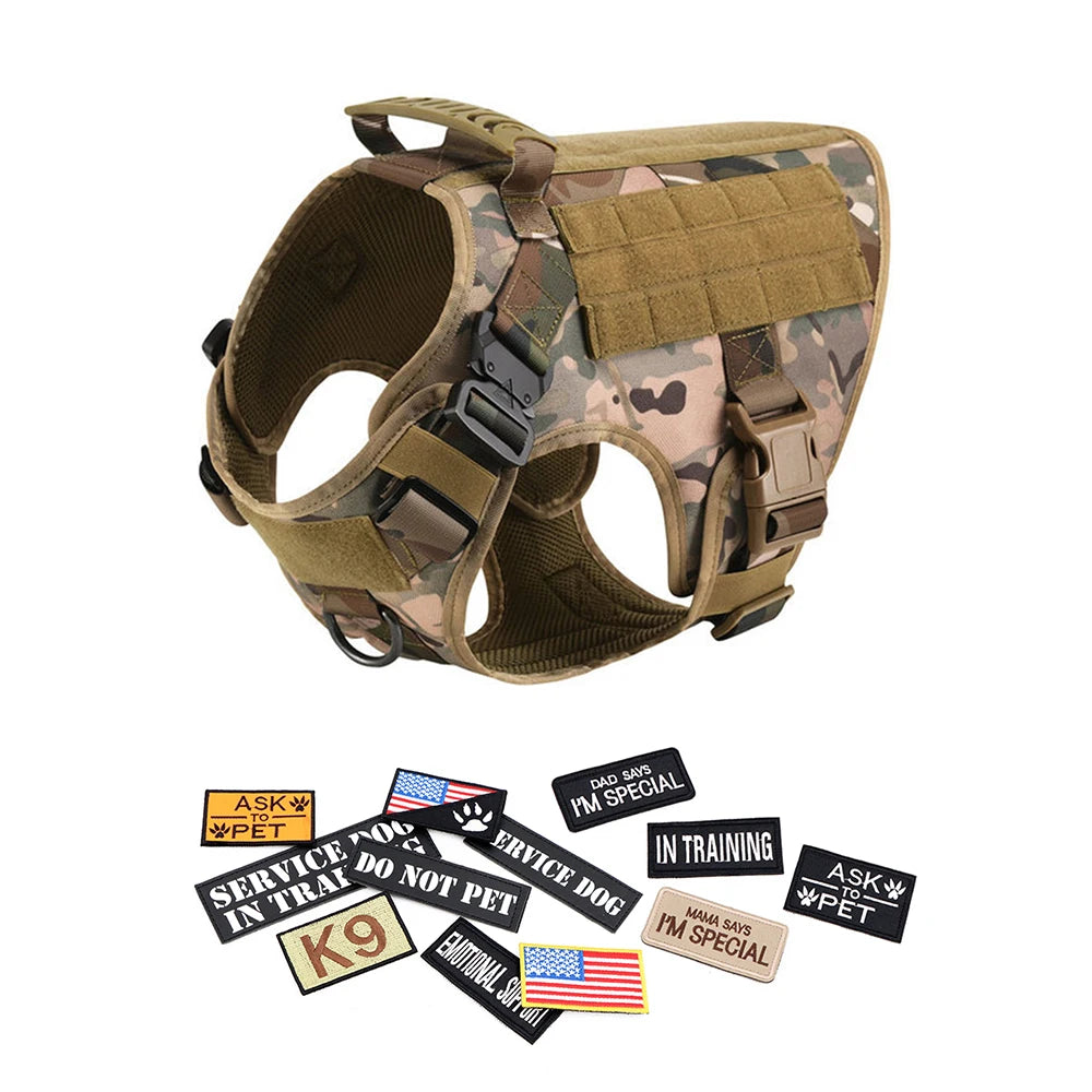 Military Large Dog Harness Collar Leash Bags Patches Set Tactical Vest for Malinois Training