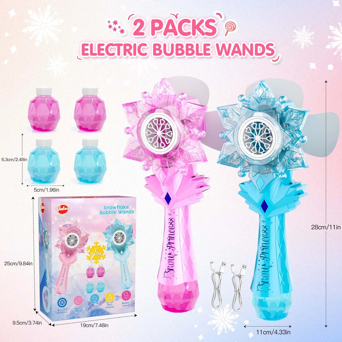 VATOS Bubble Wand X2 LED Light Bubble Blower With Music